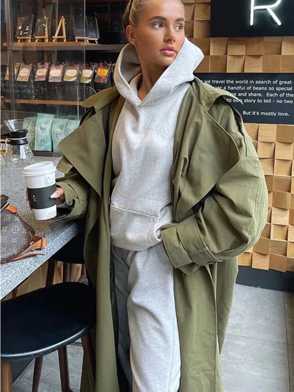 PrettyLittleThing Olive Hooded Oversized Woven Trench Coat